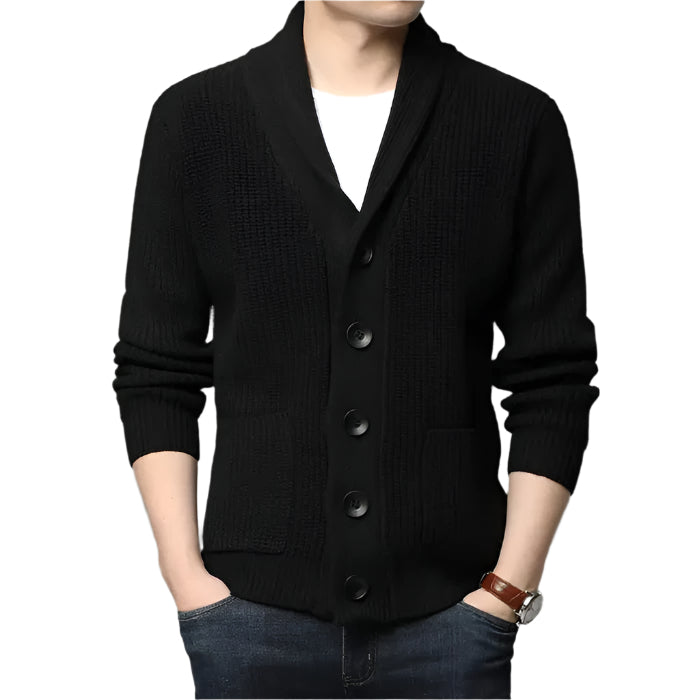 Cardigan Tricot Masculino Luzzano LN385 quente, com lã premium e design clássico, perfeito para visuais casuais ou formais com sofisticação.