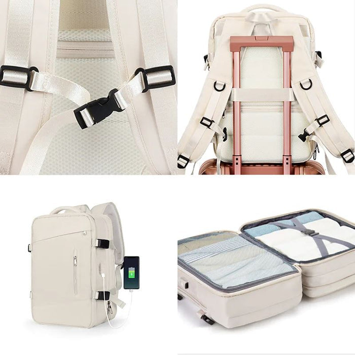 Mochila Viagem Moderna Luzzano LN425 confortável, com nylon resistente e USB embutido, perfeita para viagens ou trabalho com estilo e praticidade.
