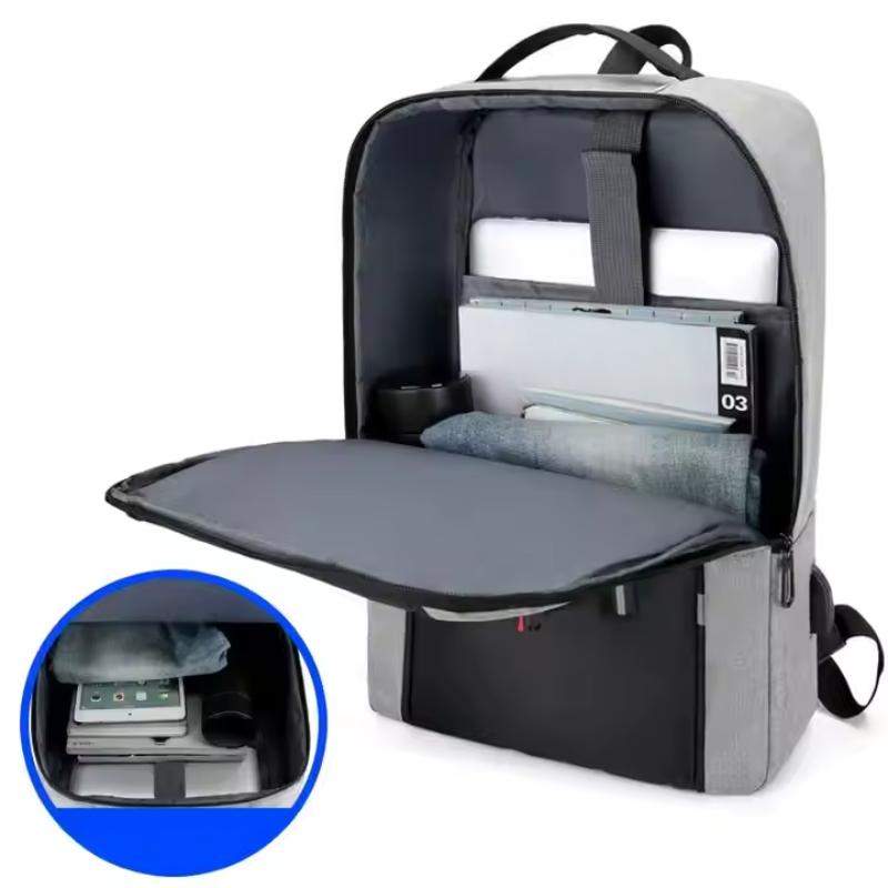 Mochila Executiva Luzzano LN420 minimalista, com porta USB e poliéster impermeável, perfeita para laptop no trabalho ou estudos com conforto.