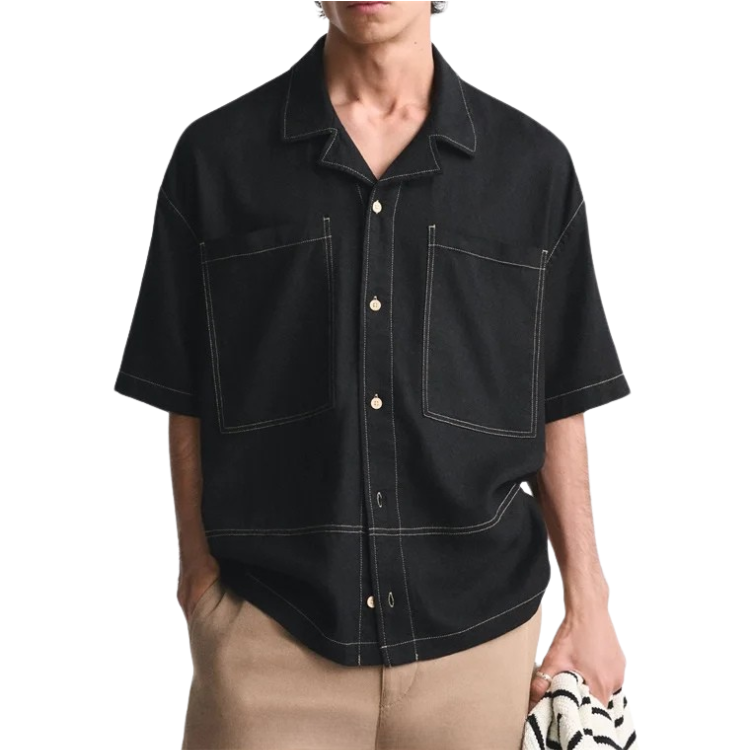 Camisa Masculina com Contraste em Linho Luzzano LN361, tecido respirável, secagem rápida, modelagem moderna e detalhes contrastantes para um visual elegante.