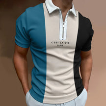 Camisa Polo Masculina C'est La Vie Luzzano LN203 com gola zíper, estampa listrada e tecido premium. Estilo e conforto para diversas ocasiões.