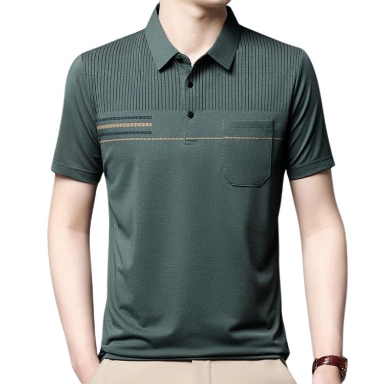 Camisa Polo Masculina Luzzano LN199 em algodão e poliéster, com gola clássica e detalhes listrados no peito. Estilo e conforto para qualquer ocasião.
