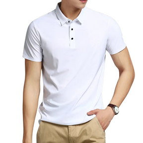 Camisa Polo Masculina em Seda Gelo Luzzano LN023, confeccionada em tecido leve e respirável, com toque sedoso e modelagem sofisticada para um visual refinado.