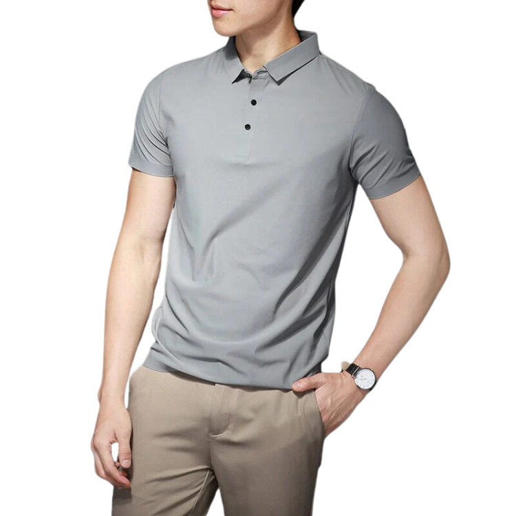 Camisa Polo Masculina em Seda Gelo Luzzano LN023, confeccionada em tecido leve e respirável, com toque sedoso e modelagem sofisticada para um visual refinado.