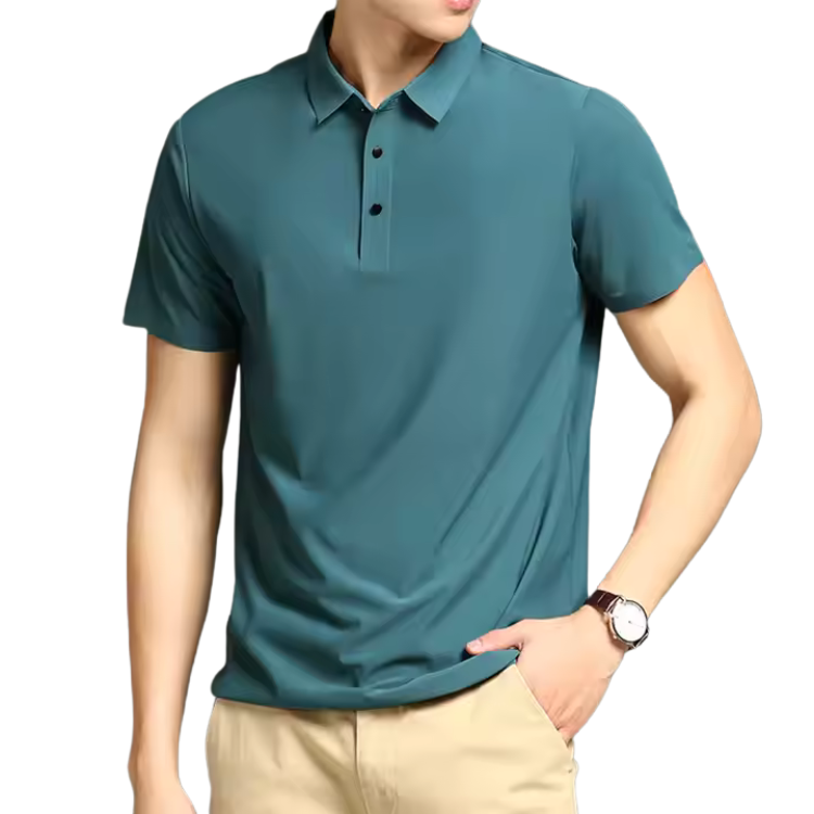 Camisa Polo Masculina em Seda Gelo Luzzano LN023, confeccionada em tecido leve e respirável, com toque sedoso e modelagem sofisticada para um visual refinado.