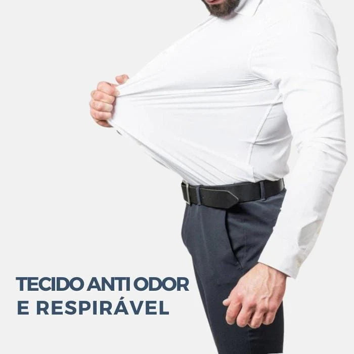 Camisa Social de Algodão Masculina Luzzano LN142, modelagem slim fit, tecido respirável, gola clássica e detalhes sofisticados para um visual impecável.