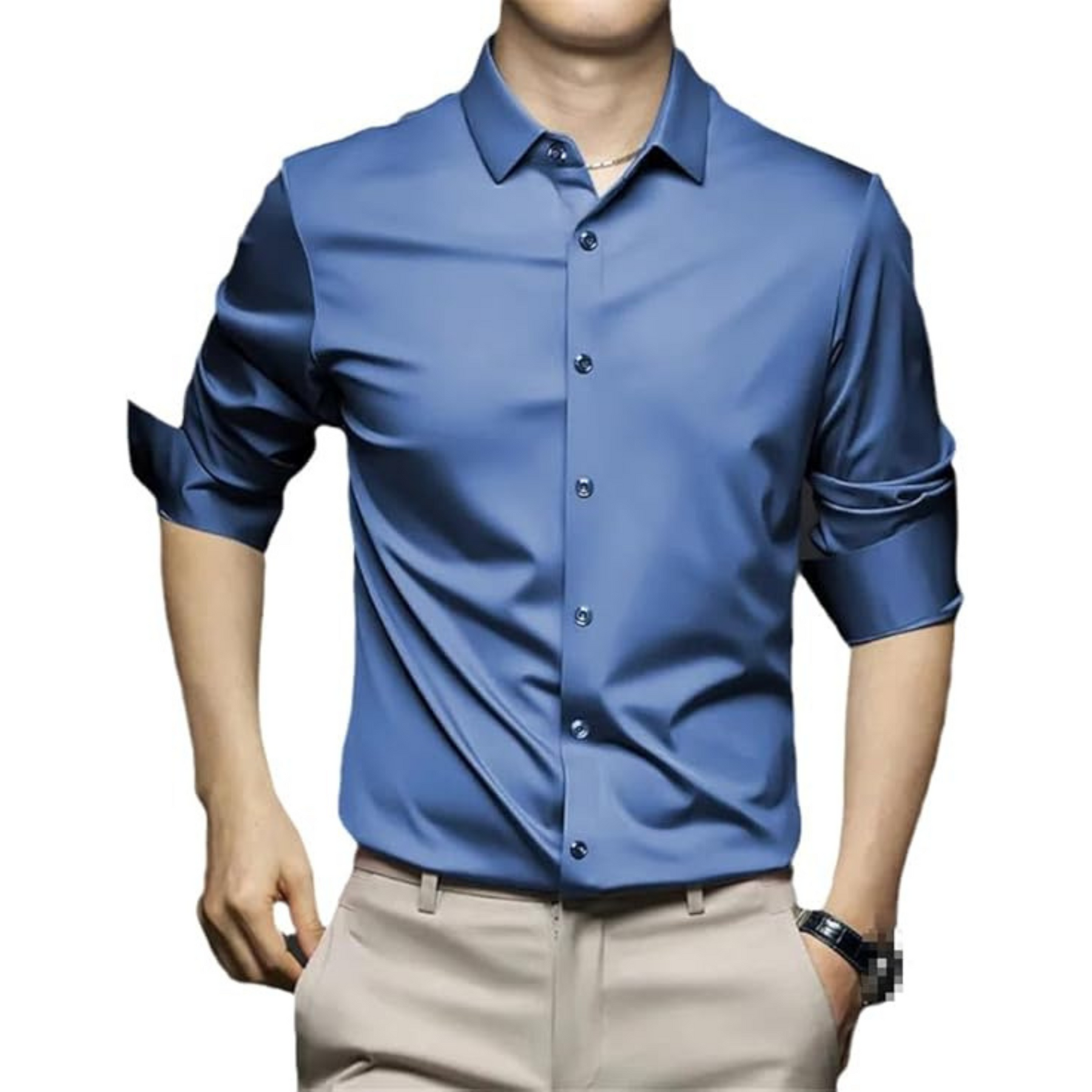 Camisa Social Masculina Luzzano LN422, modelagem slim fit, tecido respirável, acabamento anti-amasso e design sofisticado para um visual impecável.