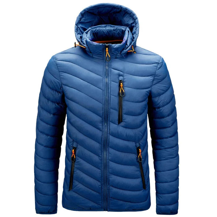 Jaqueta Puffer Masculina Luzzano LN090 com isolamento térmico em plumas, gola alta e fechamento em zíper para temperaturas de até -10ºC.