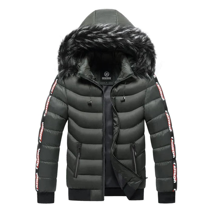 Jaqueta Puffer Masculina Luzzano LN112 com capuz forrado, design acolchoado e fechamento em zíper, ideal para enfrentar os dias frios com estilo.