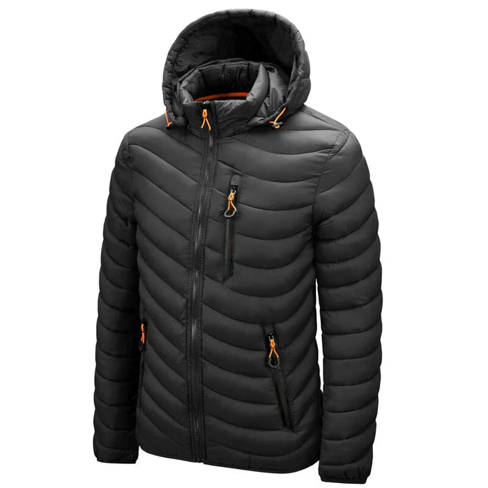 Jaqueta Puffer Masculina Luzzano LN090 com isolamento térmico em plumas, gola alta e fechamento em zíper para temperaturas de até -10ºC.